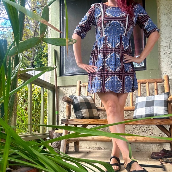 Boho Floral Evil Eye Dress 1960s 70s style wild blue x sodie robertson lace - Picture 7 of 9